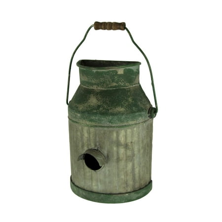 Galvanized Ribbed Metal Hanging Pail Planter and Bird House