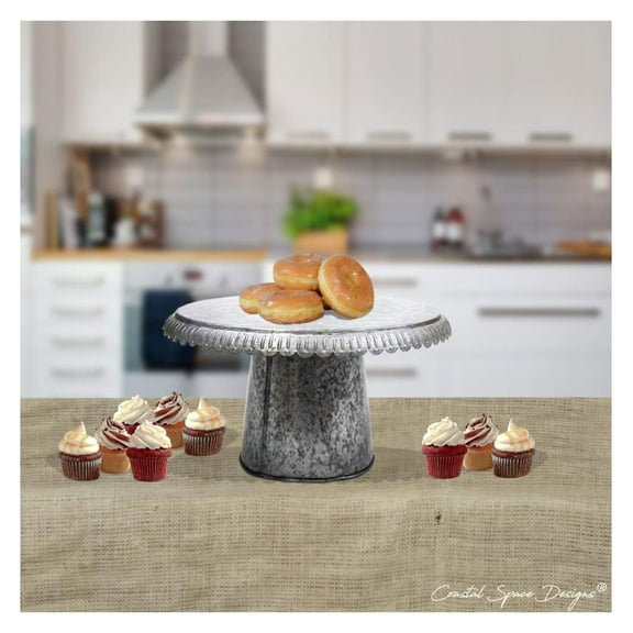 Galvanized Round Metal Cupcake Stand Galvan, Outdoor Indoor Serveware - Farmhouse Serving Tray Rustic, Vintage Decoration in Kitchen and Dining Room