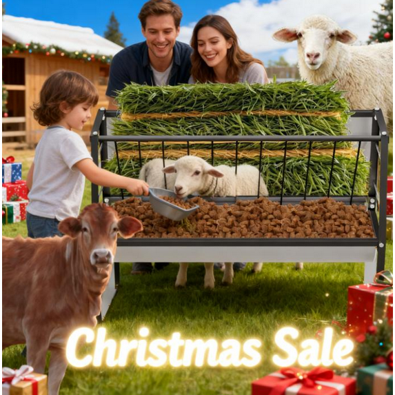 Galvanized Steel 60 Gallon Livestock Feeder, 25 Gallon Feed Pan, Efficient Feeding Trough for Goats Calves Horses in Farms Pasture Grounds Ranch Yards
