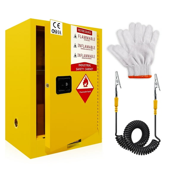 Galvanized Steel Chemical Cabinet, Three Point Lock, Hazardous Storage Yellow, Industrial Safety Cabinet, Liquid Safety Cabinet, for Glue, Adhesive, Garage