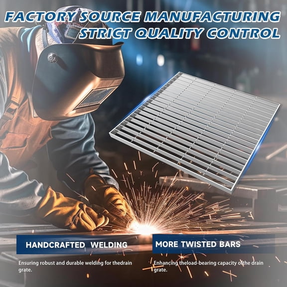 Galvanized Steel Drain Grate, 12 * 12in Outdoor Drain Cover,Heavy Duty B125 Class Channel Grate,Rust-Proof Metal Sewer Grate,Silver Square Drainage Grate for Garage,Sewer,Dowmspout,Driveway,Yard.$$