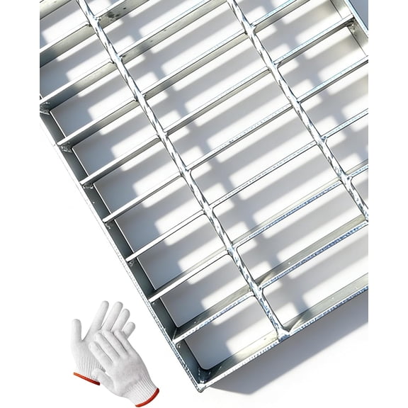 Galvanized Steel Drain Grate, 8 10 inches, Heavy-Duty, Silver, Square Metal Sewer Cover for Driveway, Garage, Outdoor Trench Drainage