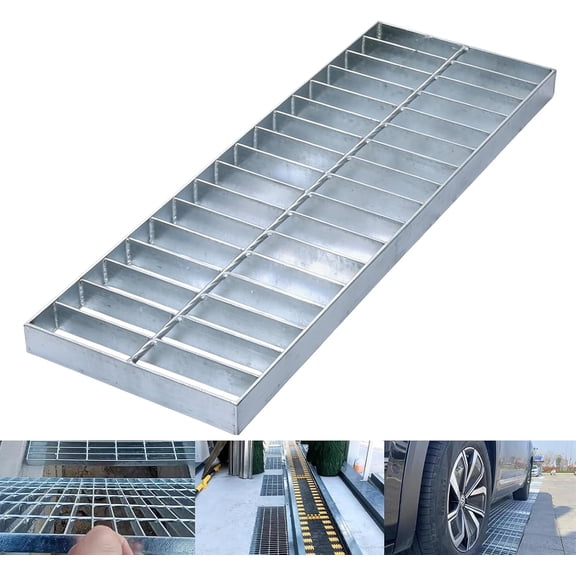Galvanized Steel Driveway Trench Drain Grate, 24 * 8in Metal Channel Drain Grate,Heavy Duty B125 Class Channel Drainage Cover for Garage,Factory Parking Lot Commercial Concrete Floor.