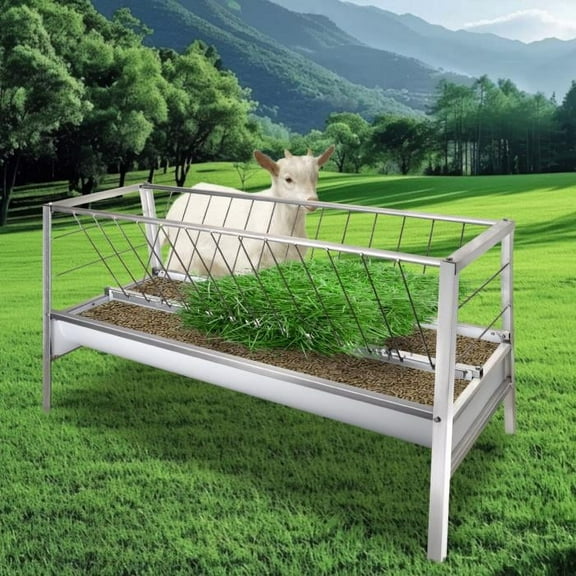 Galvanized Steel Feeder, Dual Compartment Feeding Station, Reinforced Steel Frame, for Cattle, Horse, Goat, Pasture