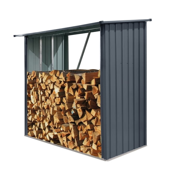 Galvanized Steel Firewood Shed 85.5 In W X 35.25 In D X 60.75 In H Sloped Roof Large Opening Front Access Indoor Outdoor