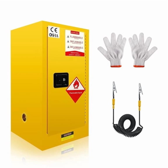 Galvanized Steel Flammable Liquid, Yellow, 18.11" Size, 3-Point Lock, Hazardous Storage Cabinets, for Lab Garage Use