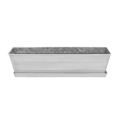 Small White Galvanized Steel Flower Box Planter with Tray