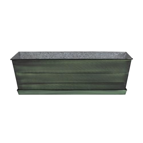 Medium Green Galvanized Steel Rectangular Flower Box Planter with Tray