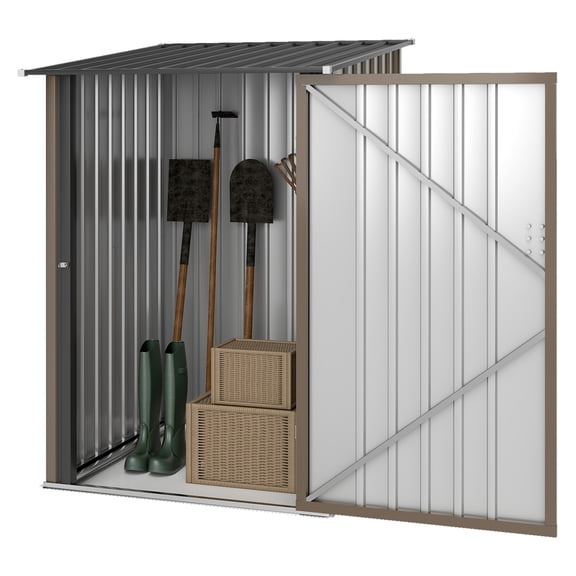 Galvanized Steel Garden Shed - 3.3'x3.4' Outdoor Storage Tool House - Lockable Lean-to Shed - Patio Deck Storage - Brown