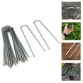 thumbnail image 1 of Galvanized Steel Ground Staples 20 Pack 4 Inch Landscape Fabric Pins Heavy Duty Garden StakesforWeed Barrier Securing Tarp Anchoring and Erosion Control, 1 of 6