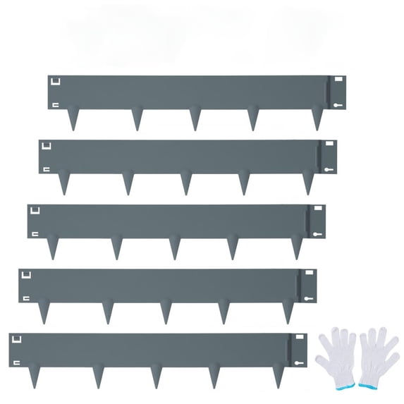 Galvanized Steel Landscape Edging – 5-Pack 39x8.15in Weather-Resistant Bendable Garden Edging with Shark Spikes, Heavy Duty Metal Lawn Edging for Flower Beds, Yards, Pathways