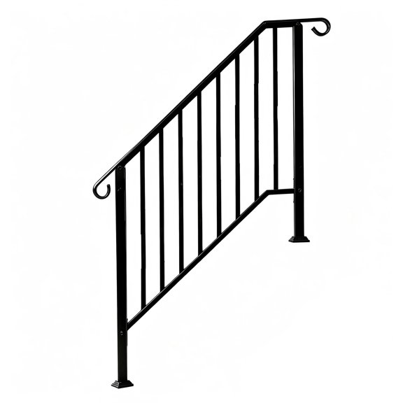 Galvanized Steel Outdoor Step Handrail Curved Ends Safety Balusters Complete Installation Kit Fits 4 Steps Porch Deck Indoor Stair Use