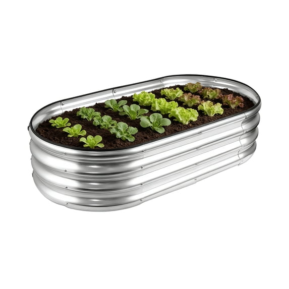 Galvanized Steel Oval Raised Garden Bed 8 ft x 4 ft x 1 ft - Outdoor Metal Planter Box for Vegetable Gardening