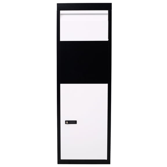Galvanized Steel Parcel Delivery Mail Box with Code Lock, Outdoor Weatherproof Package Drop Box with Mounting Hardware, for Porch & Curbside, Black and White, 14"x11.3"x42"