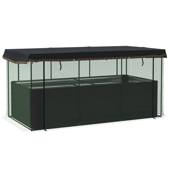 Galvanized Steel Planter Box with Crop Cage and Shade Cloth, Raised Garden Bed for Flowers, Veggies and Herbs, Dark Gray
