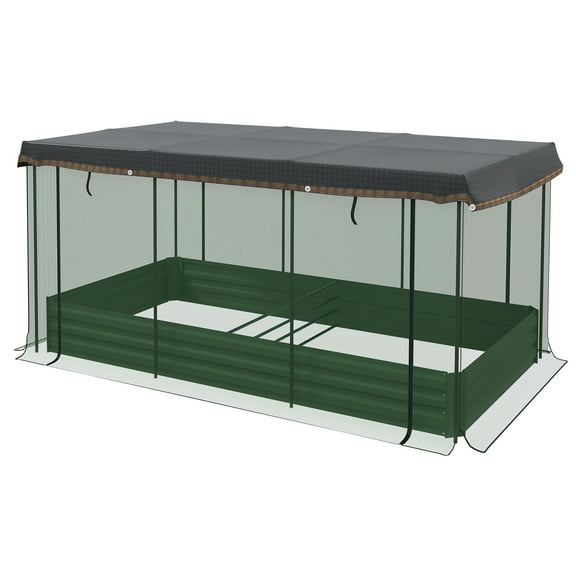 Galvanized Steel Planter Box with Crop Cage and Shade Cloth, Raised Garden Bed for Flowers, Veggies and Herbs, Green