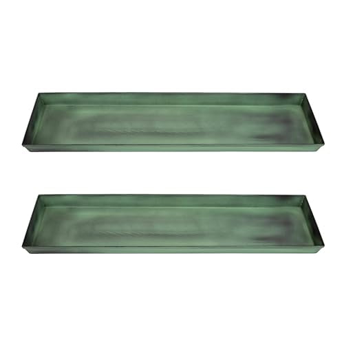 Small Green Galvanized Steel Rectangular Planter Tray Set