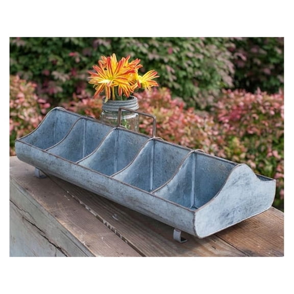 Galvanized Steel Planter Trough Caddy with Handle - 10 Compartment Metal Garden Container; Farmhouse Decor, Rustic Storage, Kitchen Organizer