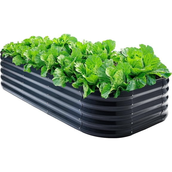 Galvanized Steel Raised Garden Bed 8x2ft Oval - 17" Tall 9-in-1 Modular Planter Box for Vegetables/Flowers, Rust-Proof Metal Outdoor Planters Rubber Edging (Grey)