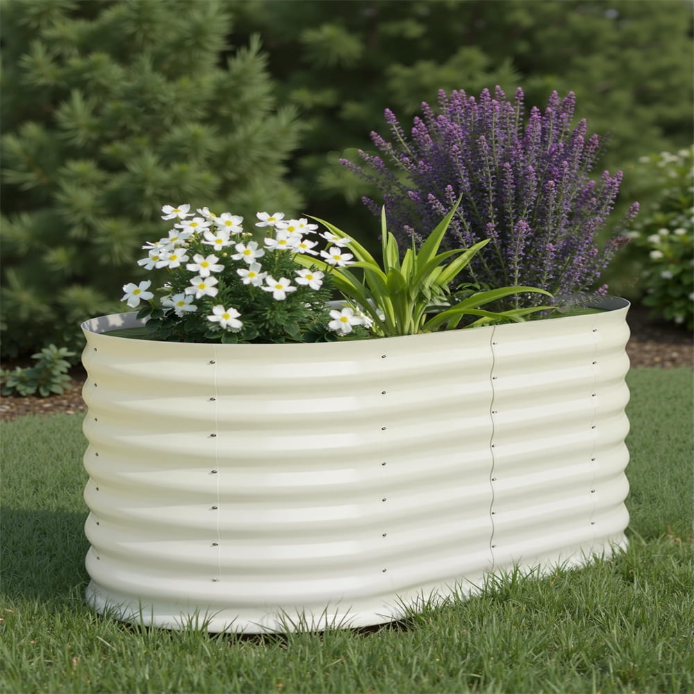 Galvanized Steel Raised Garden Bed - Heavy-Duty Oval Planter Box for Vegetables/Herbs/Flowers, Corrosion-Resistant Outdoor Gardening Kit with Quick Assembly (Backyard/Patio)