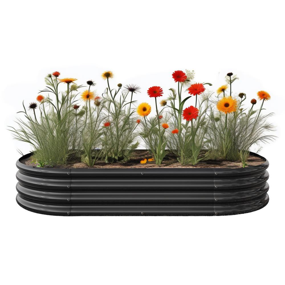 Galvanized Steel Raised Garden Bed Kit - Outdoor Metal Planter Box for Vegetable/Flower Planting & Landscaping, Heavy Duty Rust-Resistant Design，Black