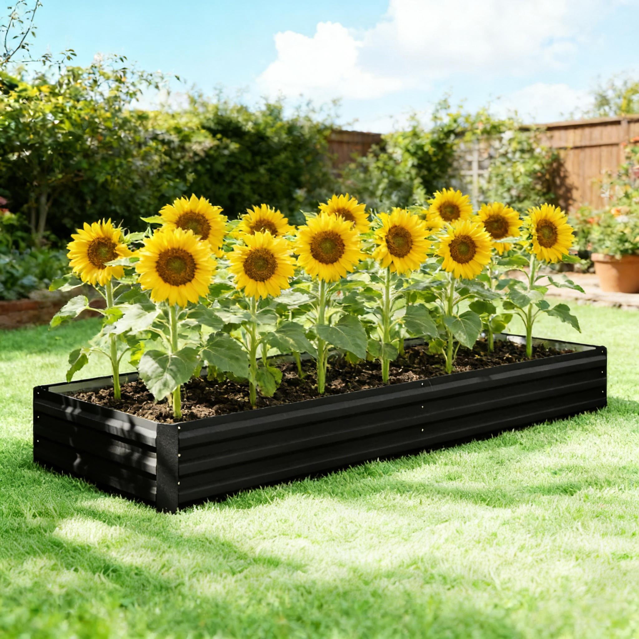 Galvanized Steel Raised Garden Bed Outdoor Planter Box for Flowers Succulents Vegetables Herbs Large Black Open Bottom Rust Resistant Easy Assembly