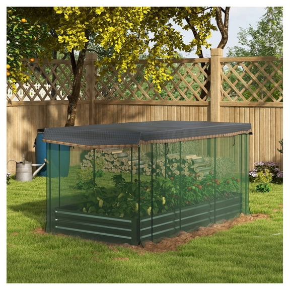 Galvanized Steel Raised Garden Bed with Crop Cage & Shade Cloth - Gray - Veggie, Herb, Flower Planter