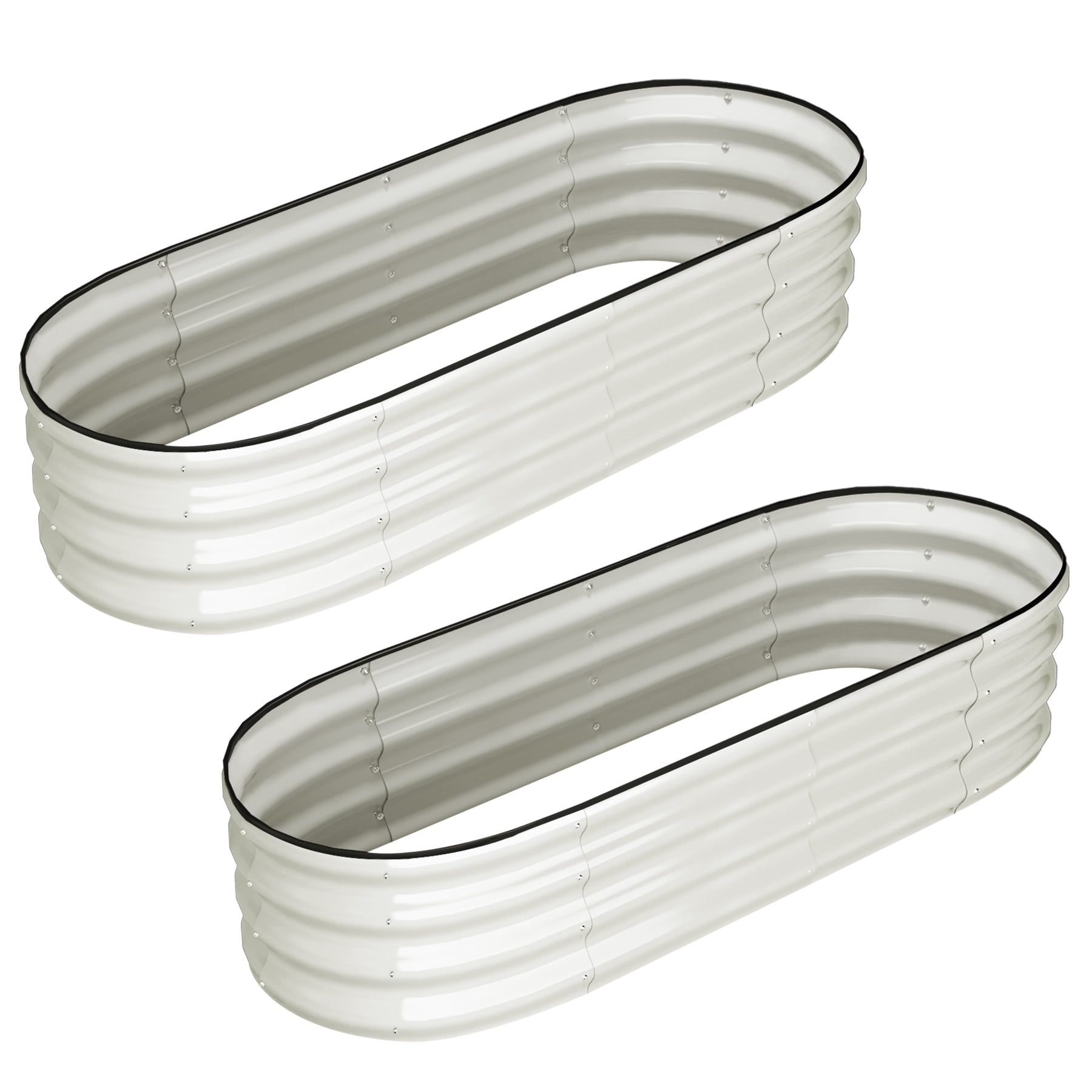 Galvanized Steel Raised Garden Beds 2-Pack – 4.5x2x1ft Oval Metal Planter Box, Open Base for Drainage, Easy Assembly, Outdoor Vegetable & Flower Garden, offwhite