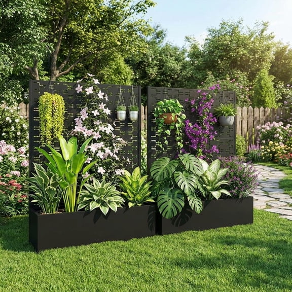 Galvanized Steel Rectangular Grid Raised Garden Bed with Trellis, 0.6mm Thick, Easy Assembly for Climbing Plants