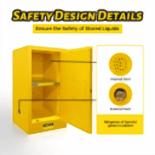 Galvanized Steel Safety Cabinet, 12 Gallon, Yellow Chemical Storage, Combustible Storage Cabinet, Industrial Safety Cabinet, for Gasoline, Solvents, Laboratory