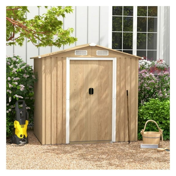 Galvanized Steel Storage Shed 6x4ft - Lockable Outdoor Tool Shed - 130 Cu. Ft Capacity - Weather Resistant Garden Shed for Bikes, Lawn Mowers & More