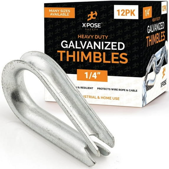 Galvanized Steel Thimbles for Wire Rope - 1/4 Inch - Marine Rigging, Sailing, Boat Anchor, Fishing, Railing, DIY, Hobby, Commercial, Industrial Applications - by Xpose Safety Pack of 12
