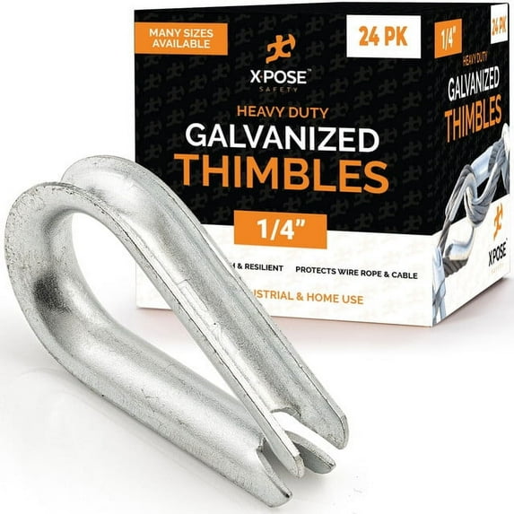 Galvanized Steel Thimbles for Wire Rope - 1/4 Inch - Marine Rigging, Sailing, Boat Anchor, Fishing, Railing, DIY, Hobby, Commercial, Industrial Applications - by Xpose Safety Pack of 24