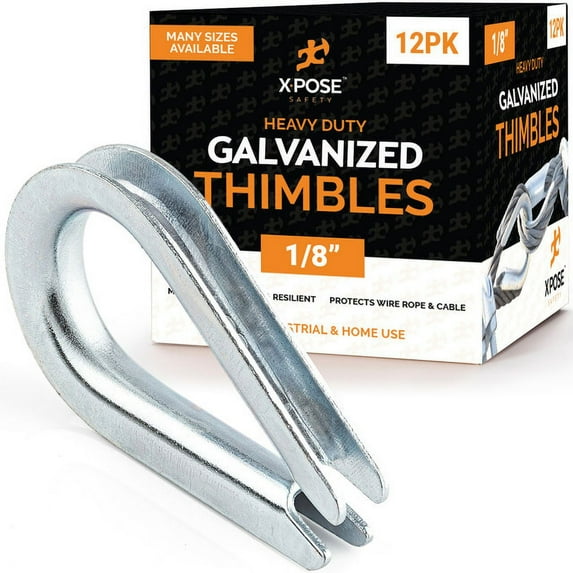 Galvanized Steel Thimbles for Wire Rope - 1/8 Inch - Marine Rigging, Sailing, Boat Anchor, Fishing, Railing, DIY, Hobby, Commercial, Industrial Applications - by Xpose Safety Pack of 12