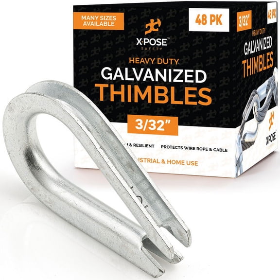 Galvanized Steel Thimbles for Wire Rope - 3/32 Inch - Marine Rigging, Sailing, Boat Anchor, Fishing, Railing, DIY, Hobby, Commercial, Industrial Applications - by Xpose Safety Pack of 48