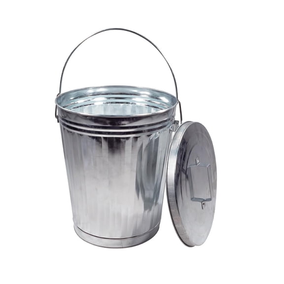 Galvanized Steel Trash Can with Lid - 6 Gallon Fire Resistant Outdoor Garbage Bin for Trailers, Home, Office