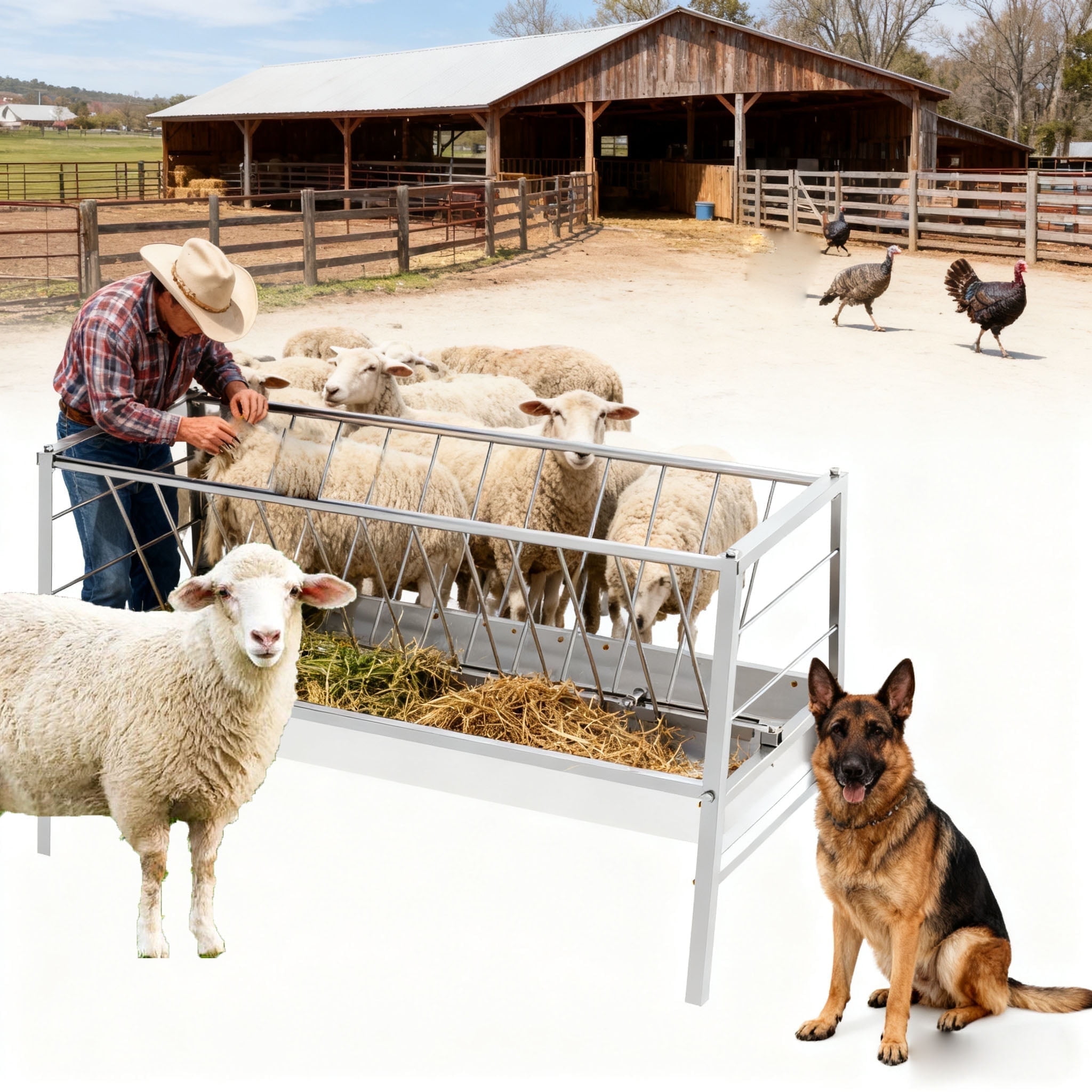 Galvanized Steel 2-in-1 Hay Feeder, 55+22Gal High Capacity, Rustproof ...