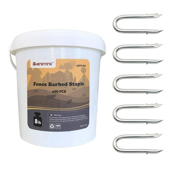 Galvanized Steel Wire Fencing Staples (400 Pcs), Heavy Duty U-Shaped Fasteners for Mesh & Woven Fencing