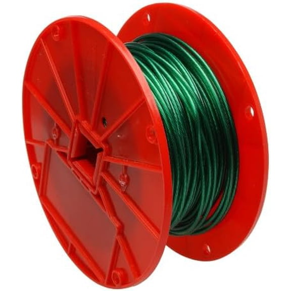 Galvanized Steel Wire Rope on Reel, Vinyl Coated, 1x7 Strand, Green, 1/16" Bare OD, 1/8" Coated OD, 250' Length, 28 lbs Breaking Strength$$Tools & Hardware Other