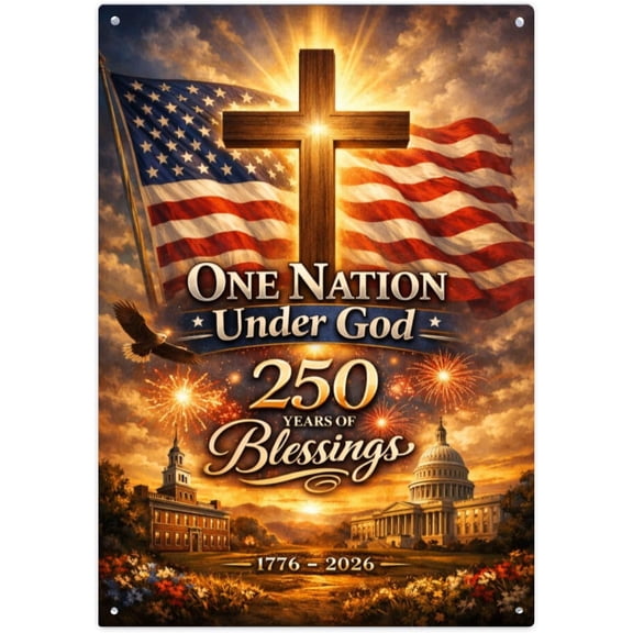 Galvanized Tin Wall Sign 250 Years of Freedom 1776-2026 Vintage Room Decor 8 x 12 Inch