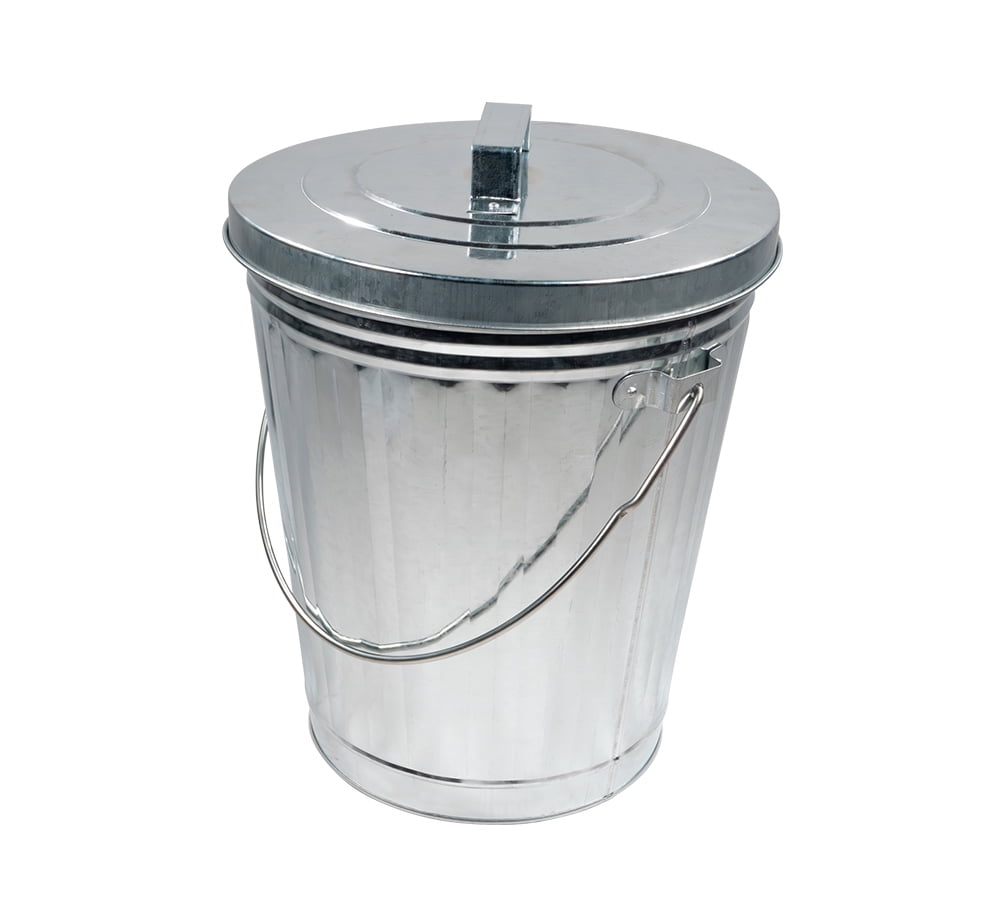 Galvanized Trash Can w/ Lid Ideal for Trailers - 4 Gallon Steel Mounted Small Outdoor Garbage Can for Home, Office, Bathroom, Kitchen - Fire and Heat Resistant