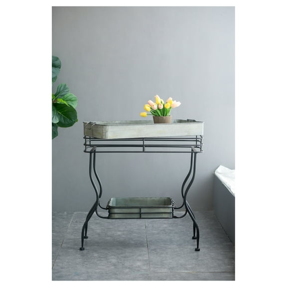 Galvanized Tray Table - 32x15x31" Maggie Accent Table - Industrial Farmhouse Decor - Outdoor Patio Gardening Table - Deck Storage Solution