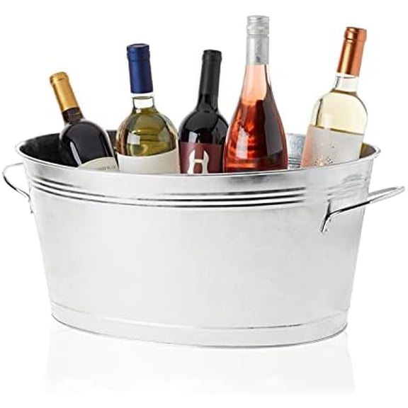 Galvanized Tub, Large Ice Buckets for Parties, Beverage Cooler for Beer, Wine, Soda, Bottled Water, Rustic Beverage Tub, Drink Bucket for Indoor & Outdoor Party, 6.3 Gal (23.8 Liters), Set of 1