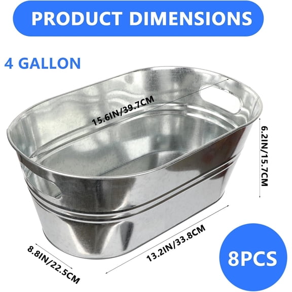 Galvanized Tub, Metal Bucket for Drinks Gallon Beverage Tub Large Ice Buckets for Parties Drink Buckets with Carry Handles Tin Bucket for Beer, Cocktail, Wine, Champagne, Fruits