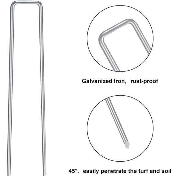 Galvanized U-Shaped Garden Nails for Landscape Fabric Artificial Grass Weed Barrier - 6 Inch Steel Ground Staples with Washers for Outdoor Lawn Turf Securing Camping Tent Tarp Irrigation