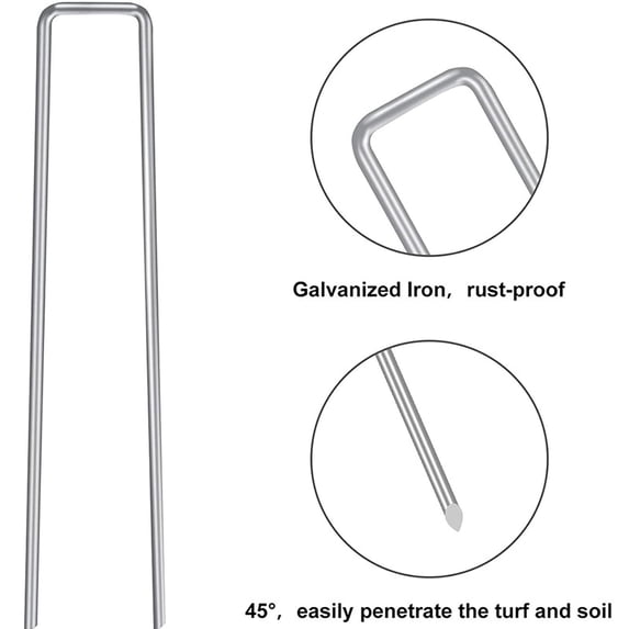Galvanized U-Shaped Garden Stakes for Landscape Fabric - 6 Inch Steel Ground Nails for Weed Barrier Artificial Grass Tarp - Rustproof Outdoor Lawn Staples for Irrigation Hose Mesh Netting