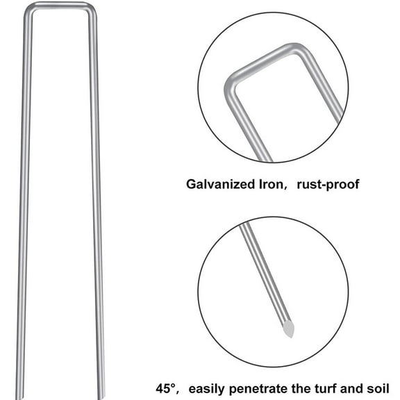 Galvanized U-Shaped Garden Stakes, Lawn Fabric Anchors for Fabric, Ground Pegs for Tarp Lawn Grass Mat
