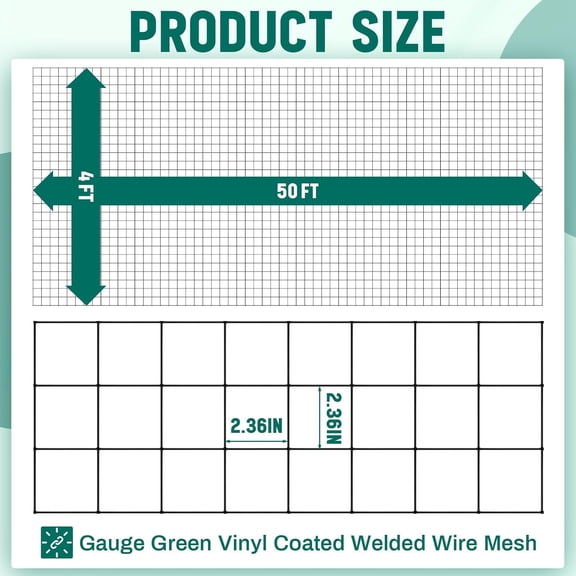 Galvanized Welded Wire Fence 4 ft X 50 ft for Dog Chicken Hog Deer Goat Cattle 16GA Garden Border PVC Coated Fencing Roll Border Yard Vegetable Plant Animals Protection Poultry Netting(Black)