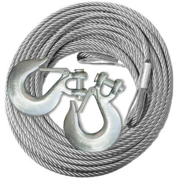 Galvanized Winch Cable Extension - 3/8 inch X 150 ft (14,400lb strength) with MEGA Winch Hooks (OFF-ROAD VEHICLE RECOVERY)