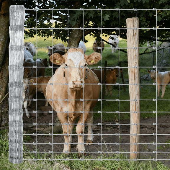 Galvanized Wire Livestock Fence, Heavy Duty Metal Farm and Ranch Fencing for Cattle, Deer and Goat Protection